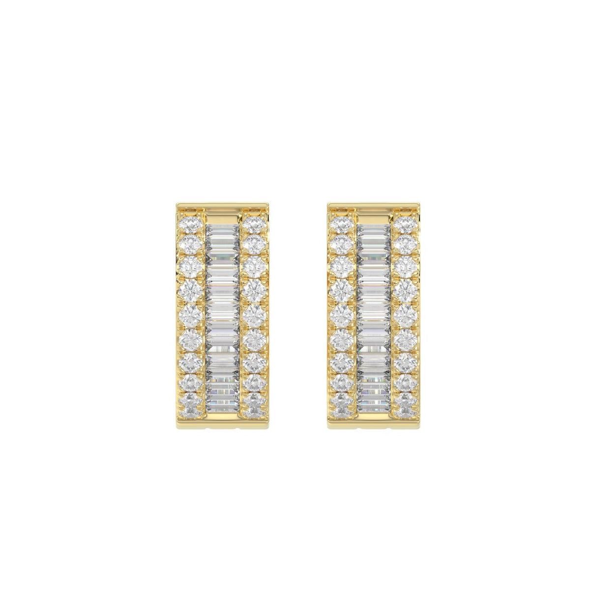 Classic 10K Yellow Gold  Round & Baguette Lab Grown Diamond ladies Hoop Earrings 1/2CT (Color F-G -Clarity VS1/VS2)