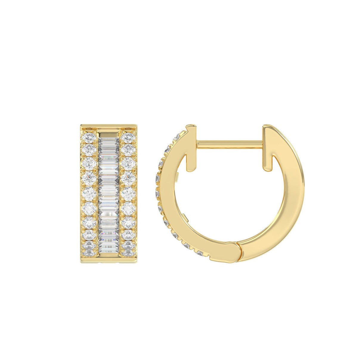 Classic 10K Yellow Gold  Round & Baguette Lab Grown Diamond ladies Hoop Earrings 1/2CT (Color F-G -Clarity VS1/VS2)