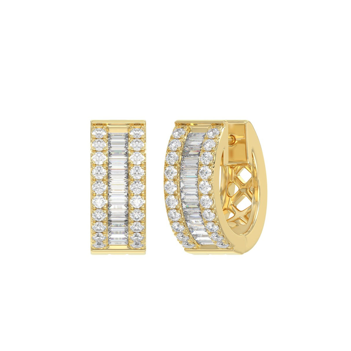 Classic 10K Yellow Gold  Round & Baguette Lab Grown Diamond ladies Hoop Earrings 1/2CT (Color F-G -Clarity VS1/VS2)