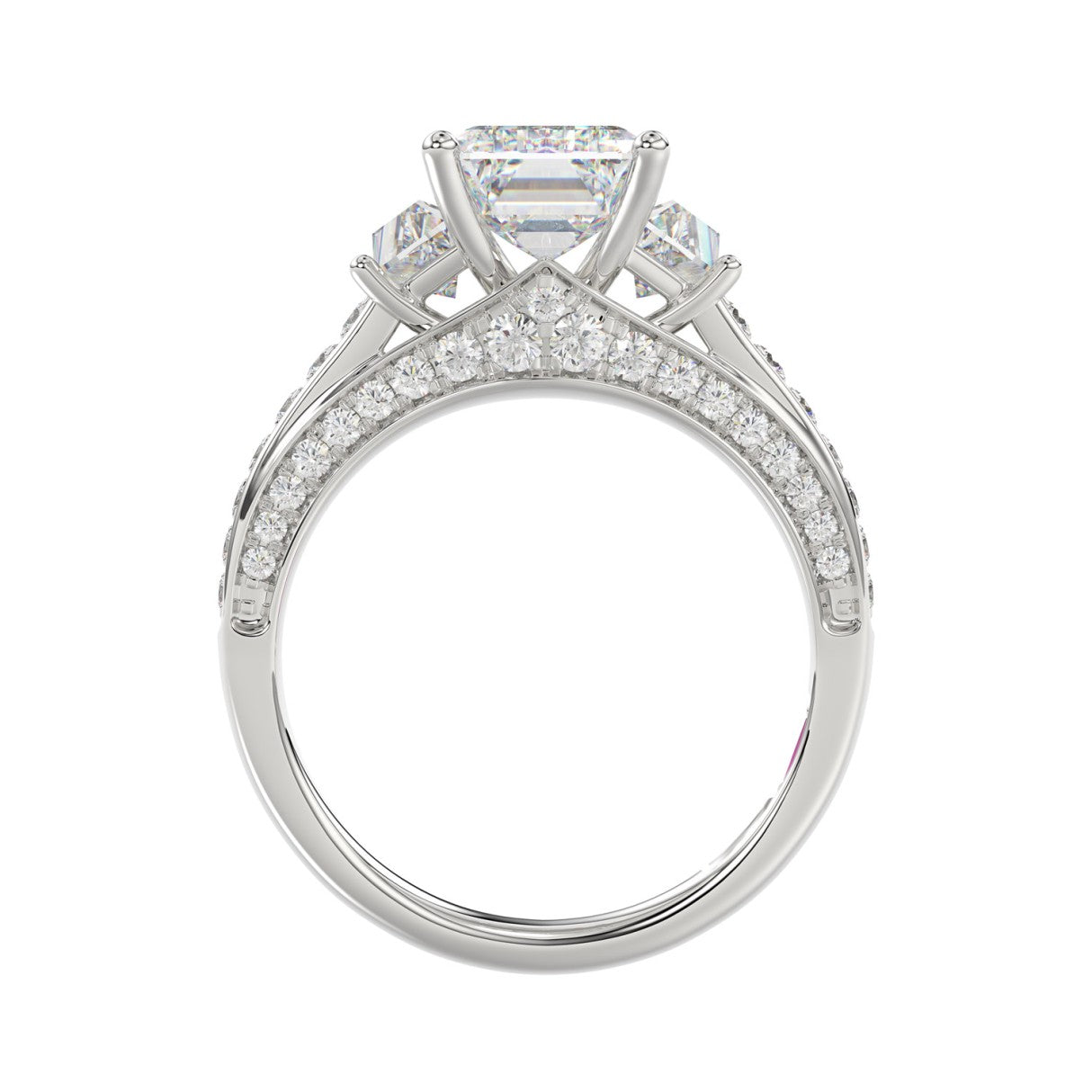 Luxury 14K White Gold Ladies Diamond Ring 4.00CT Round, Emerald & Pink Baguette, Trapezoid Diamonds with 3.00CT Emerald  Center stone (Color F-G -Clarity VS1/VS2)