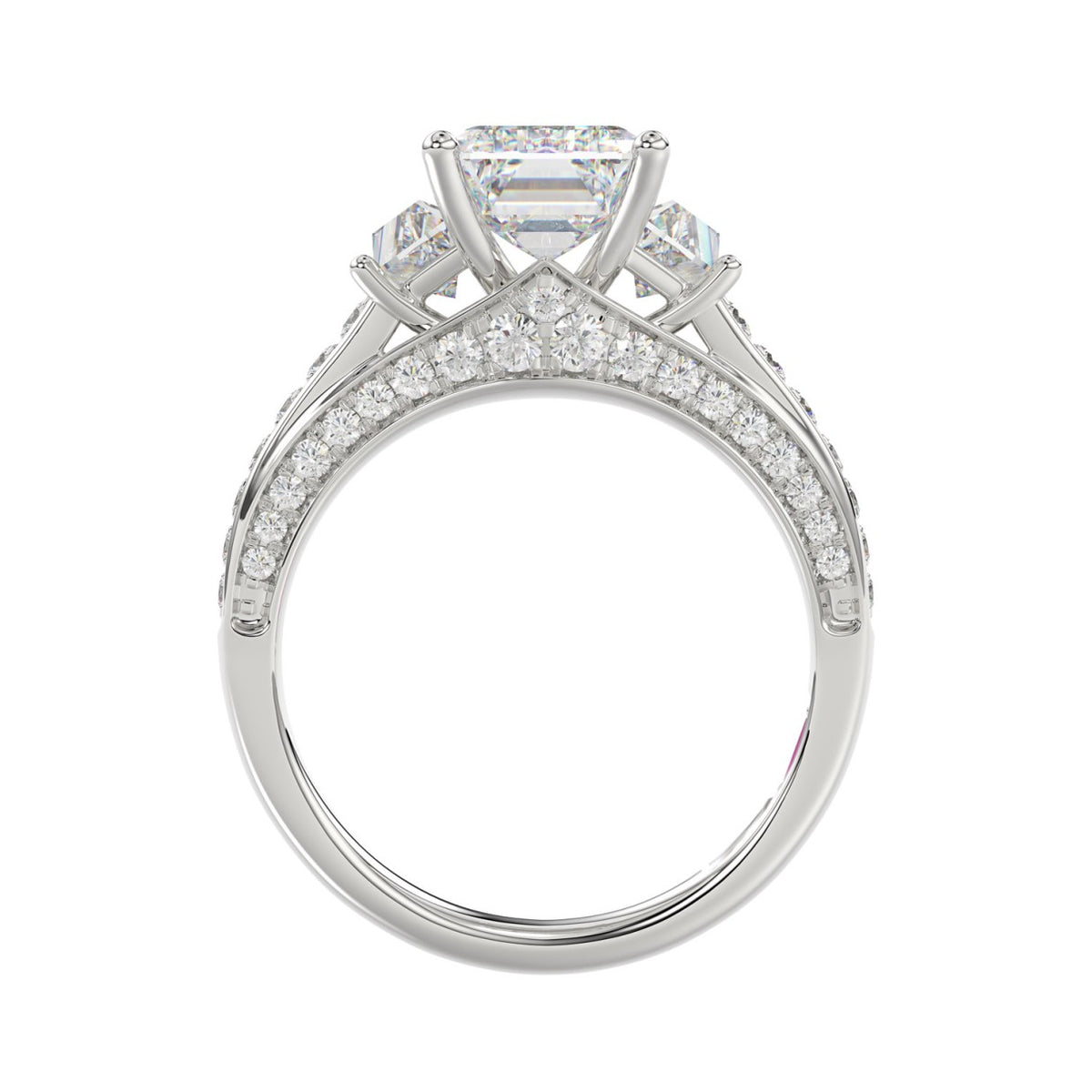 Luxury 14K White Gold Ladies Diamond Ring 4.00CT Round, Emerald &amp; Trapezoid Diamonds with 3.00CT Emerald  Center stone (Color F-G -Clarity VS1/VS2)
