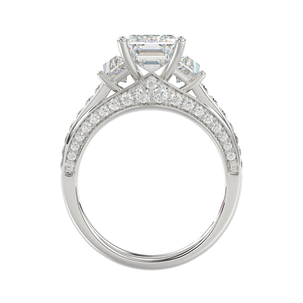 Luxury 14K White Gold Ladies Diamond Ring 4.00CT Round, Emerald &amp; Trapezoid Diamonds with 3.00CT Emerald  Center stone (Color F-G -Clarity VS1/VS2)