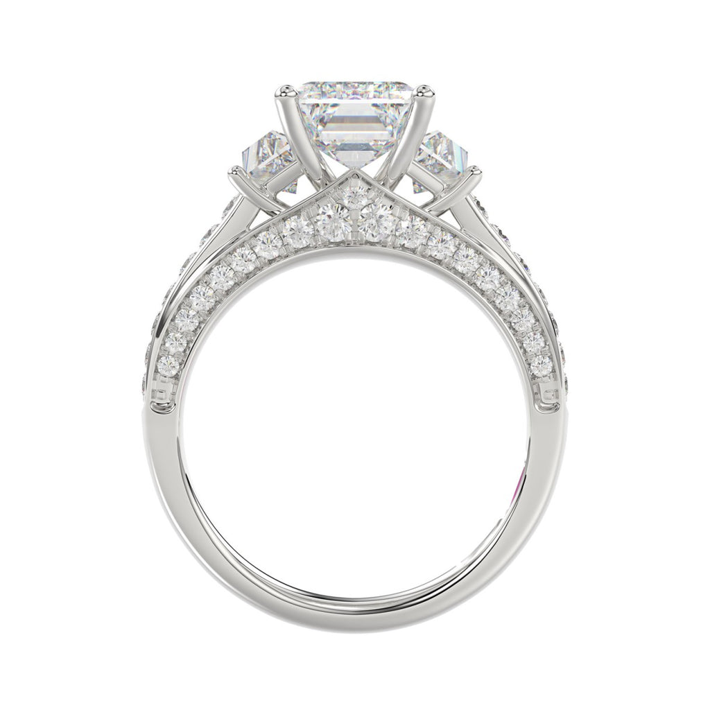 Luxury 14K White Gold Ladies Diamond Ring 4.00CT Round, Emerald & Baguette Diamonds with 3.00CT Emerald  Center stone (Color F-G -Clarity VS1/VS2)