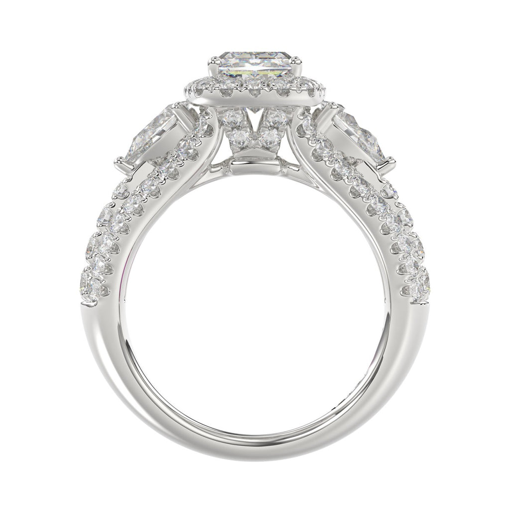 Ladies 14K White Gold 3 1/2CT Featuring Fashion Ring  with Round, Pear & Cushion Diamond 2.00CT Cushion  Center stone (Color F-G -Clarity VS1/VS2)