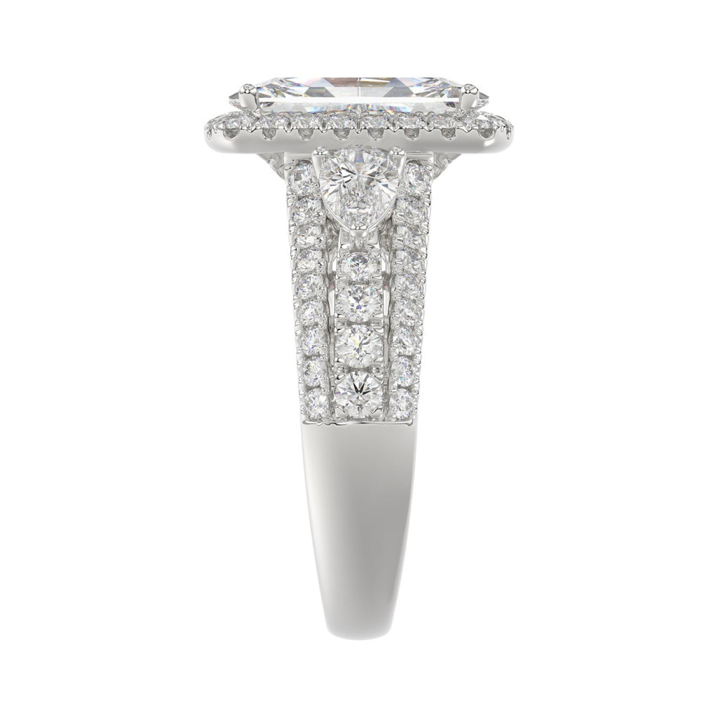 Ladies 14K White Gold 3 1/2CT Featuring Fashion Ring  with Round, Pear & Cushion Diamond 2.00CT Cushion  Center stone (Color F-G -Clarity VS1/VS2)
