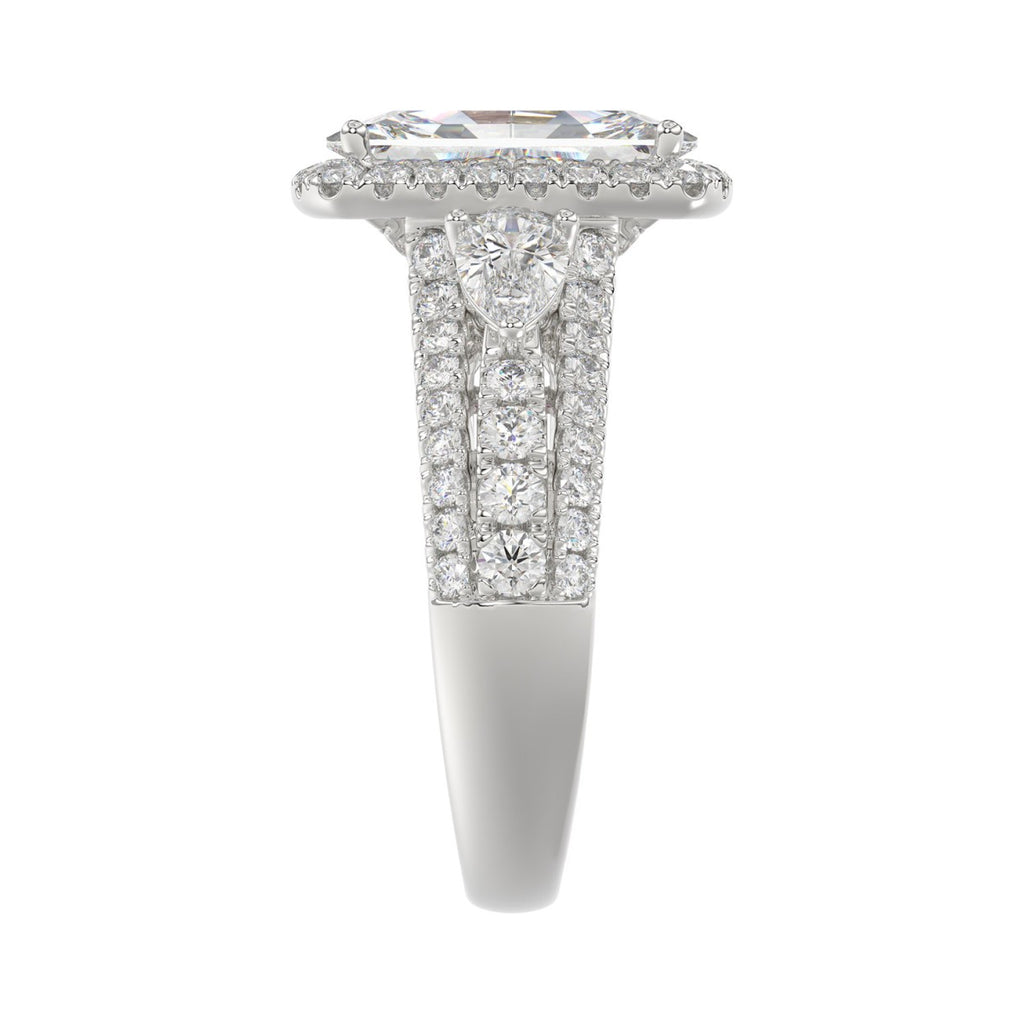 Ladies 14K White Gold 3 1/2CT Featuring Fashion Ring  with Round, Pear & Cushion Diamond 2.00CT Cushion  Center stone (Color F-G -Clarity VS1/VS2)
