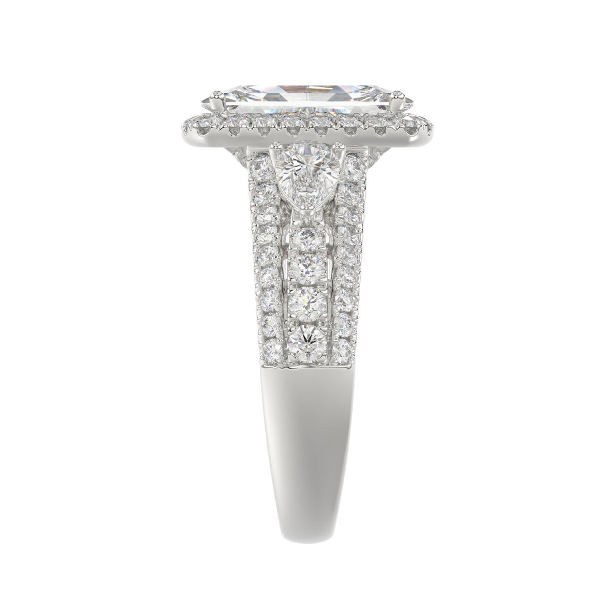 21K PLATINUM LADIES RING 3 1/2CT ROUND/PEAR/CUSHION/BAGUETTE DIAMOND (CENTER STONE CUSHION DIAMOND 2CT)