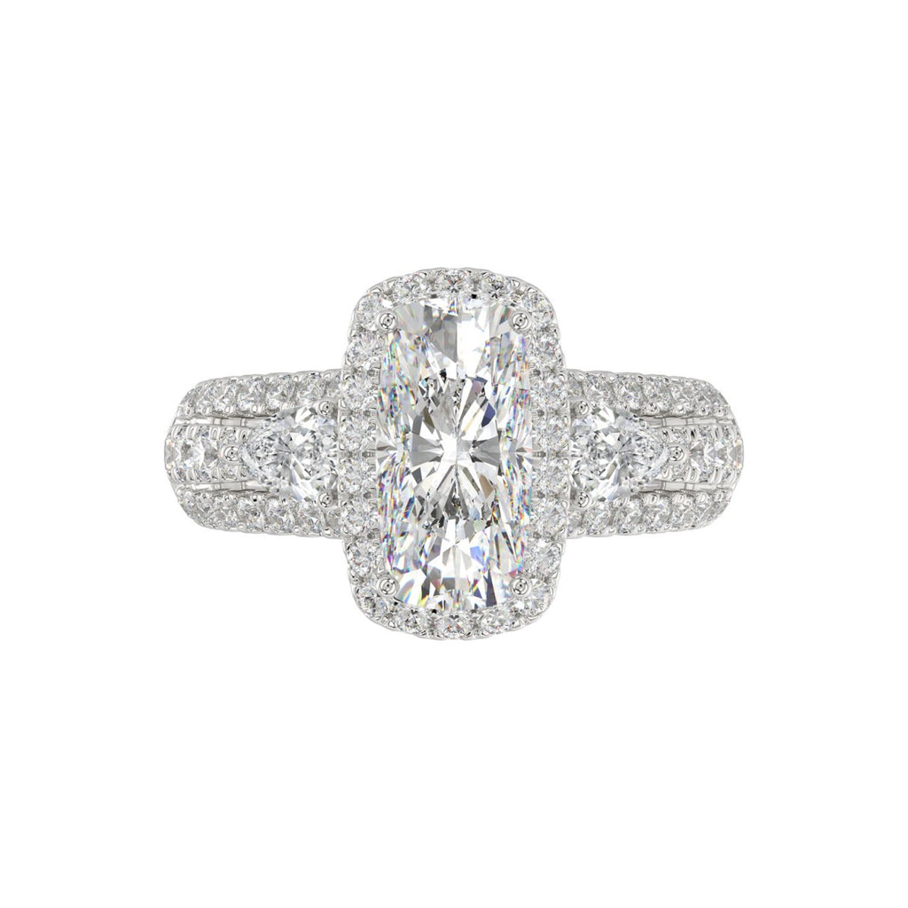 21K PLATINUM LADIES RING 3 1/2CT ROUND/PEAR/CUSHION/BAGUETTE DIAMOND (CENTER STONE CUSHION DIAMOND 2CT)