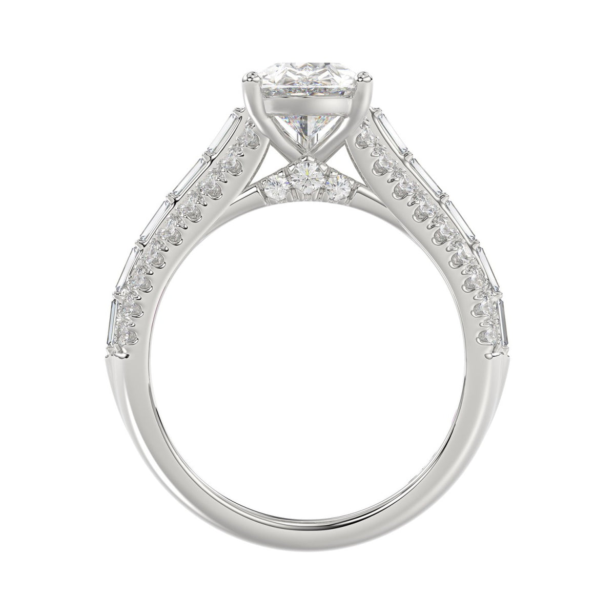 Luxury 14K White Gold Ladies Diamond Ring 2 3/4CT Round Pear & Baguette Diamonds with 2.00CT  Pear  Center stone (Color F-G -Clarity VS1/VS2)