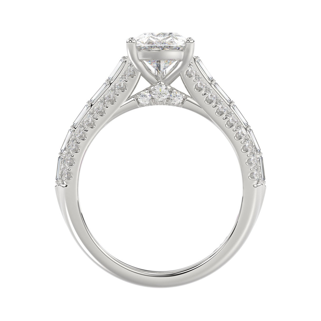 Luxury 14K White Gold Ladies Diamond Ring 2 3/4CT Round Pear & Baguette Diamonds with 2.00CT  Pear  Center stone (Color F-G -Clarity VS1/VS2)
