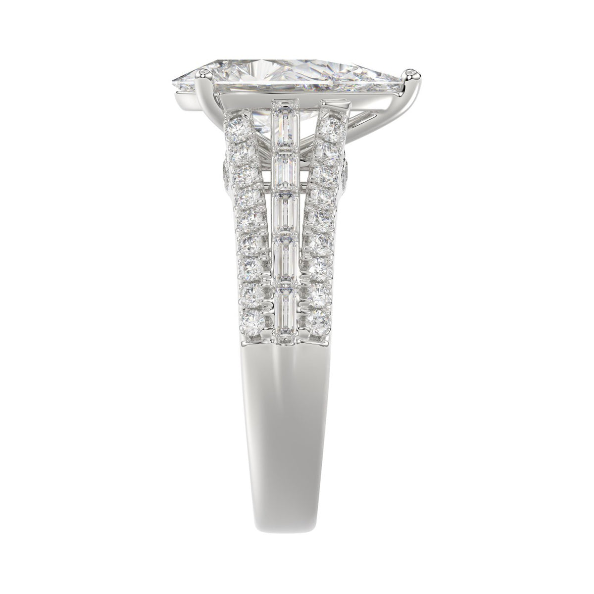 Luxury 14K White Gold Ladies Diamond Ring 2 3/4CT Round Pear & Baguette Diamonds with 2.00CT  Pear  Center stone (Color F-G -Clarity VS1/VS2)