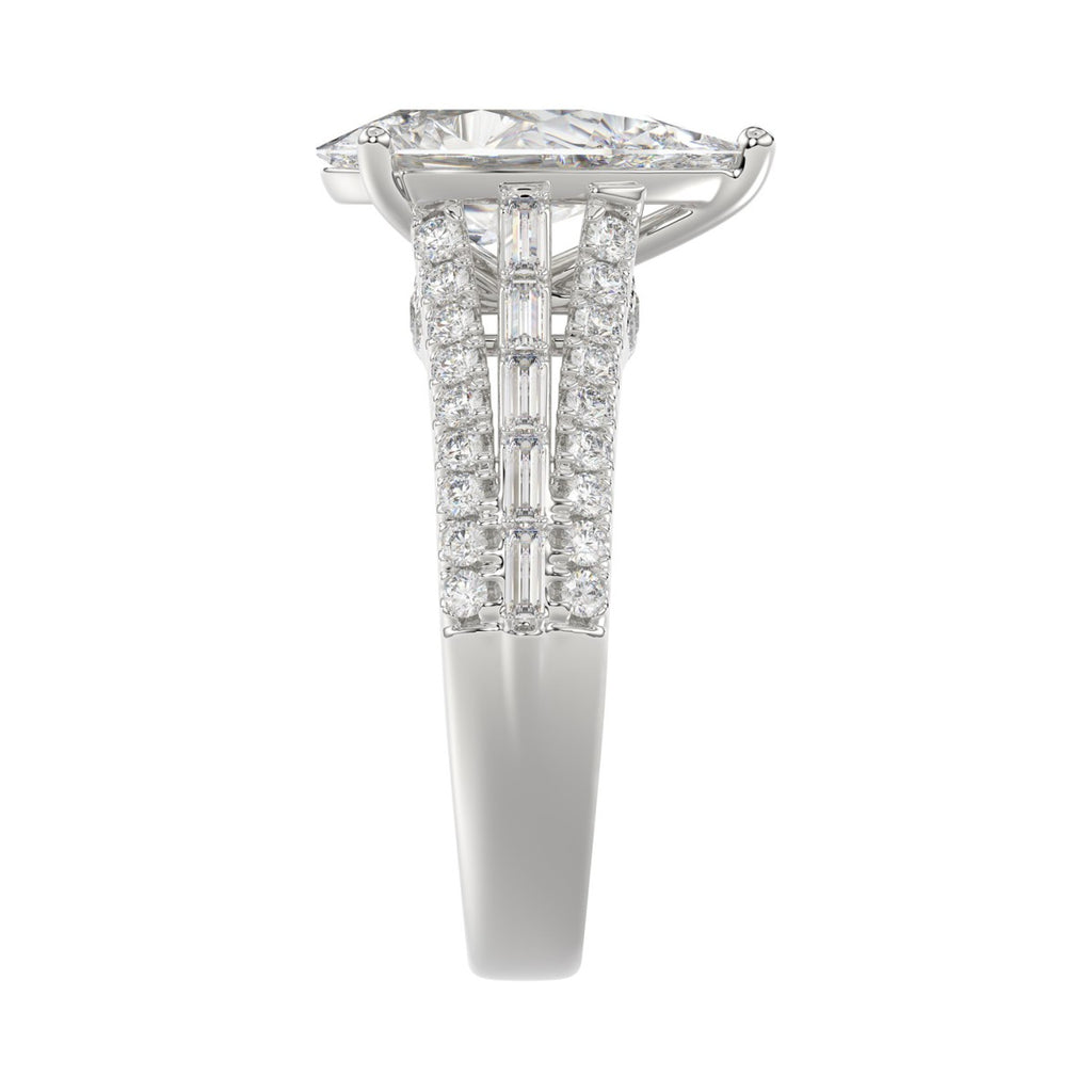 Luxury 14K White Gold Ladies Diamond Ring 2 3/4CT Round Pear & Baguette Diamonds with 2.00CT  Pear  Center stone (Color F-G -Clarity VS1/VS2)