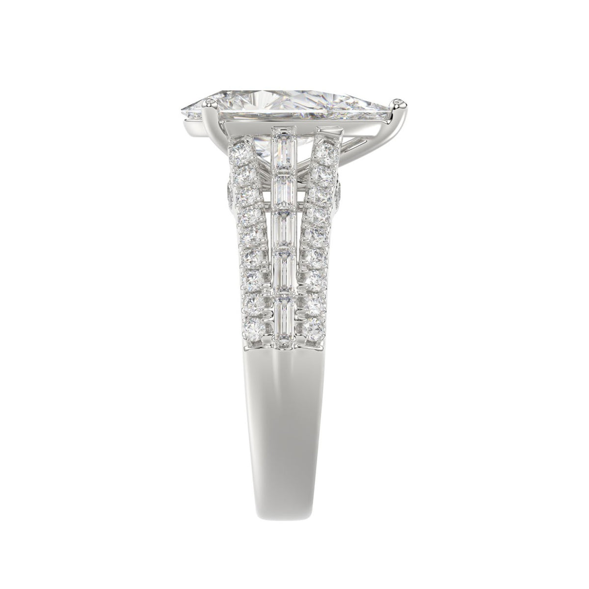 21K PLATINUM LADIES RING 2 3/4CT ROUND/PEAR/BAGUETTE DIAMOND (CENTER STONE PEAR DIAMOND 2CT)