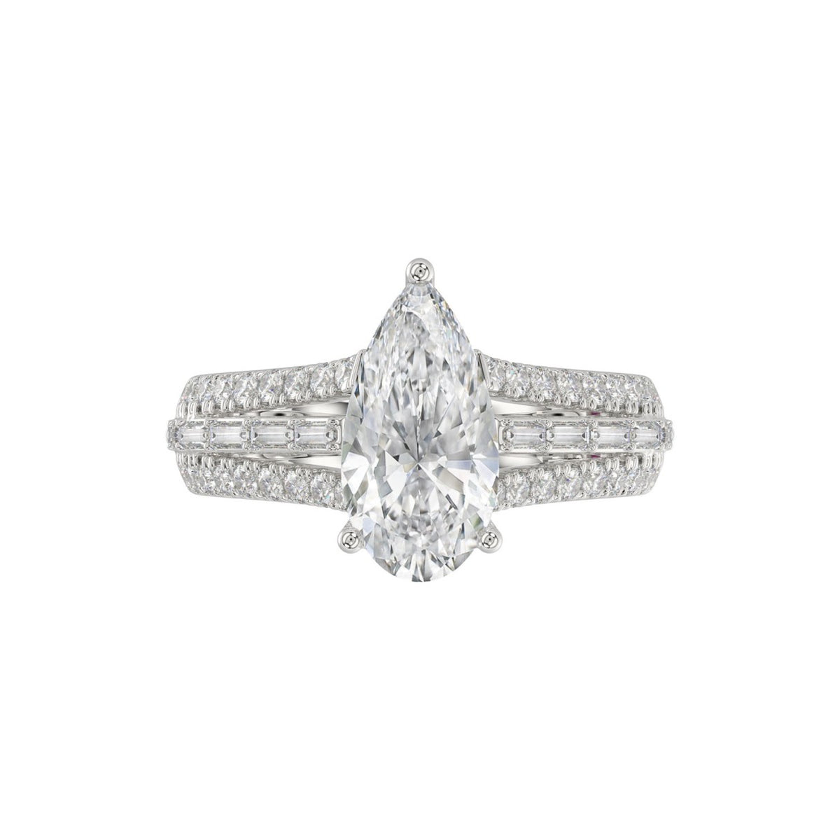 21K PLATINUM LADIES RING 2 3/4CT ROUND/PEAR/BAGUETTE DIAMOND (CENTER STONE PEAR DIAMOND 2CT)
