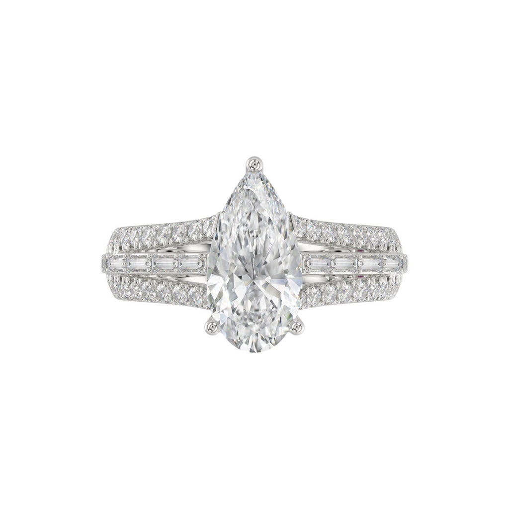 21K PLATINUM LADIES RING 2 3/4CT ROUND/PEAR/BAGUETTE DIAMOND (CENTER STONE PEAR DIAMOND 2CT)