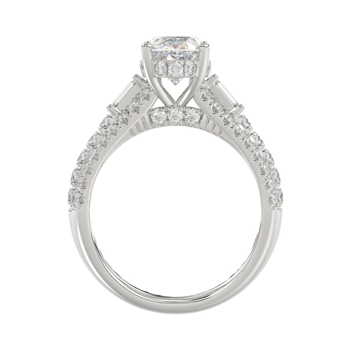 Classic 14K White Gold Ladies Diamond Ring  4.00CT Round Oval & Baguette Diamonds with 3.00CT  Oval  Center stone (Color F-G -Clarity VS1/VS2)