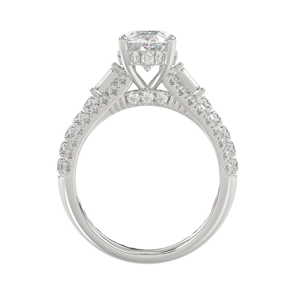 Classic 14K White Gold Ladies Diamond Ring  4.00CT Round Oval & Baguette Diamonds with 3.00CT  Oval  Center stone (Color F-G -Clarity VS1/VS2)