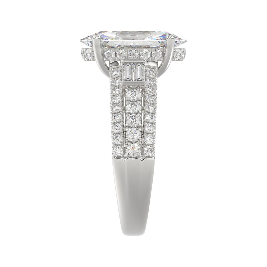 Classic 14K White Gold Ladies Diamond Ring  4.00CT Round Oval & Baguette Diamonds with 3.00CT  Oval  Center stone (Color F-G -Clarity VS1/VS2)