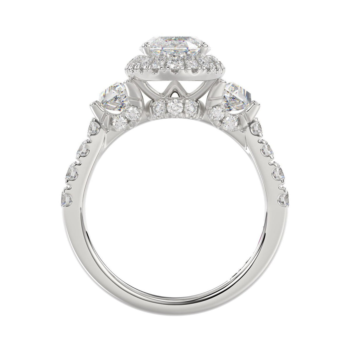 14K White Gold Halo Engagement Ring with Side Stones, 3 1/4CT Round, Baguette,Trapezoid Diamond & 2.00CT Oval Center stone (Color F-G -Clarity VS1/VS2)