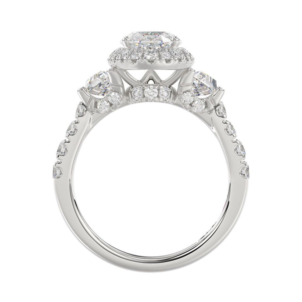 14K White Gold Halo Engagement Ring with Side Stones, 3 1/4CT Round, Baguette,Trapezoid Diamond & 2.00CT Oval Center stone (Color F-G -Clarity VS1/VS2)