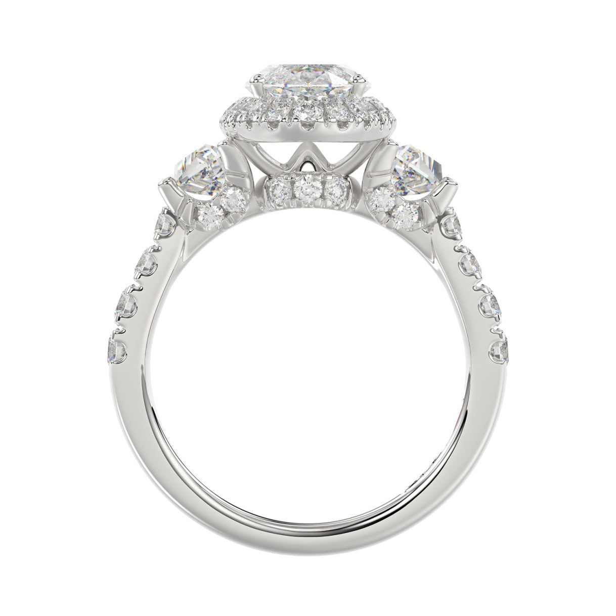 14K White Gold Halo Engagement Ring with Side Stones, 3 1/4CT Round, Baguette,Trapezoid Diamond & 2.00CT Oval Center stone (Color F-G -Clarity VS1/VS2)
