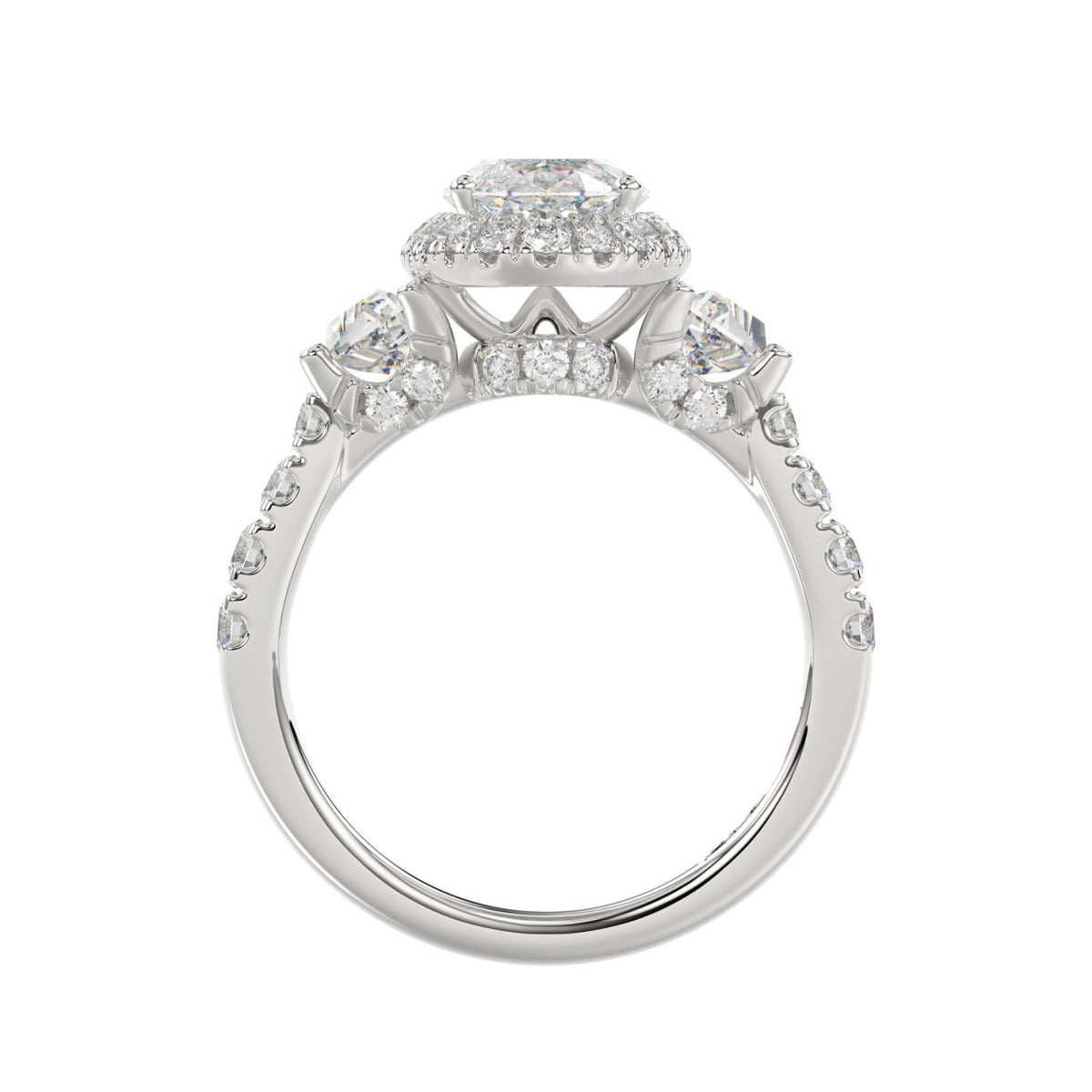 21K PLATINUM LADIES RING 3 1/4CT ROUND/ELONGATED OVAL/TRAPEZOID/BAGUETTE DIAMOND (CENTER STONE ELONGATED  OVAL DIAMOND 2CT)