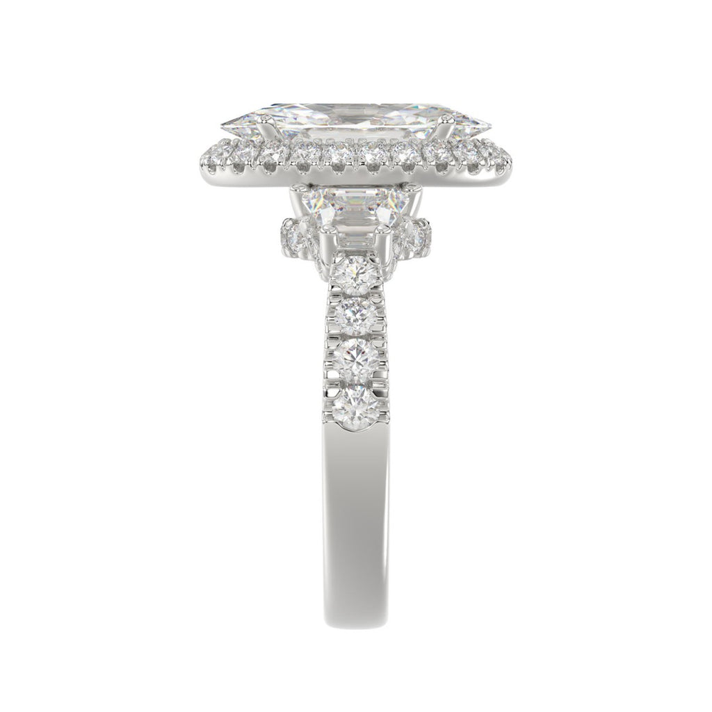 21K PLATINUM LADIES RING 3 1/4CT ROUND/ELONGATED OVAL/TRAPEZOID/BAGUETTE DIAMOND (CENTER STONE ELONGATED  OVAL DIAMOND 2CT)