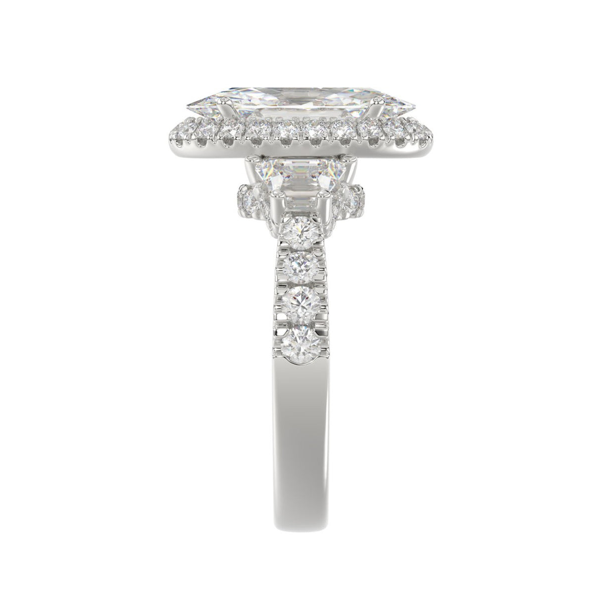21K PLATINUM LADIES RING 3 1/4CT ROUND/ELONGATED OVAL/TRAPEZOID/BAGUETTE DIAMOND (CENTER STONE ELONGATED  OVAL DIAMOND 2CT)