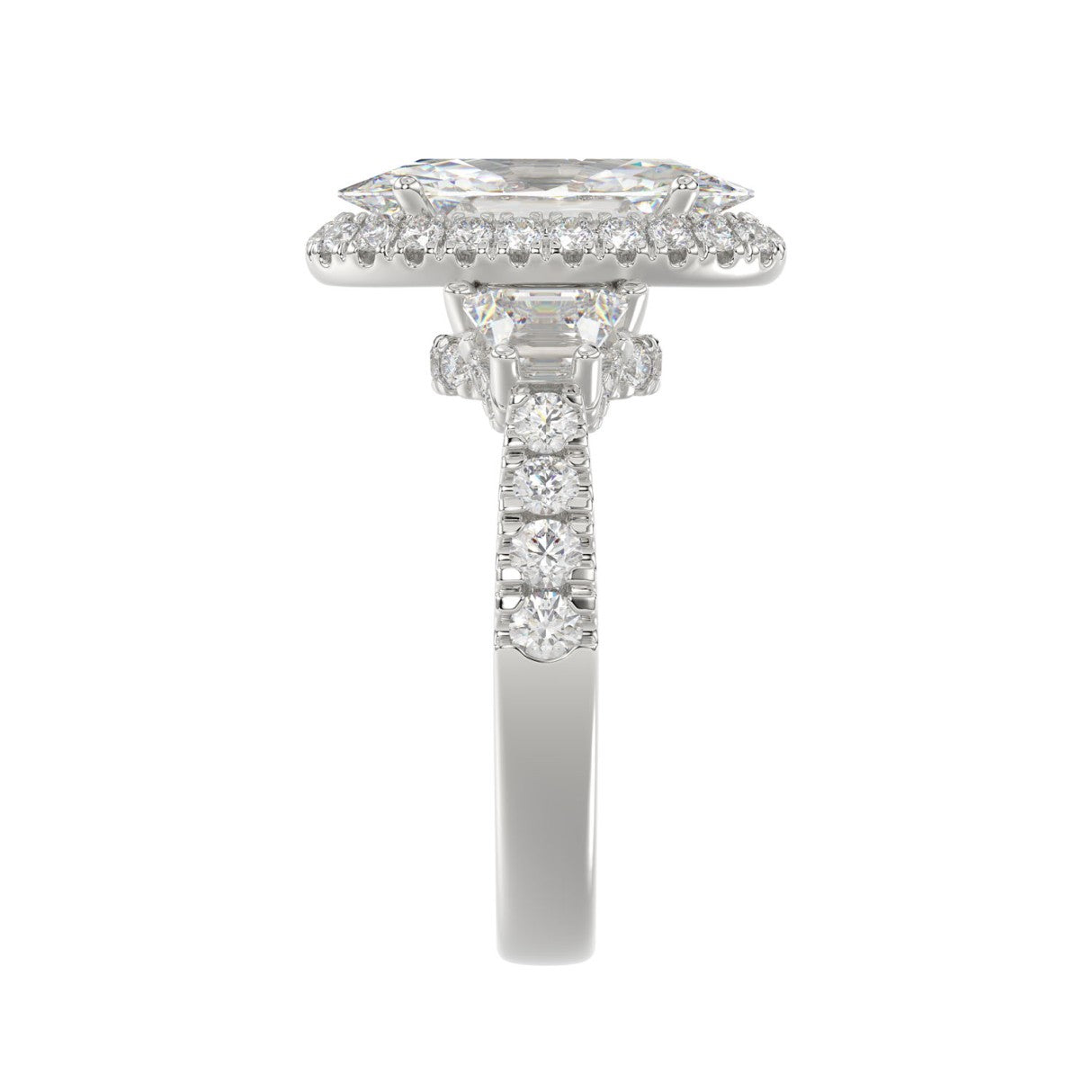 21K PLATINUM LADIES RING 3 1/4CT ROUND/OVAL/TRAPEZOID/BAGUETTE DIAMOND (CENTER STONE OVAL DIAMOND 2CT)
