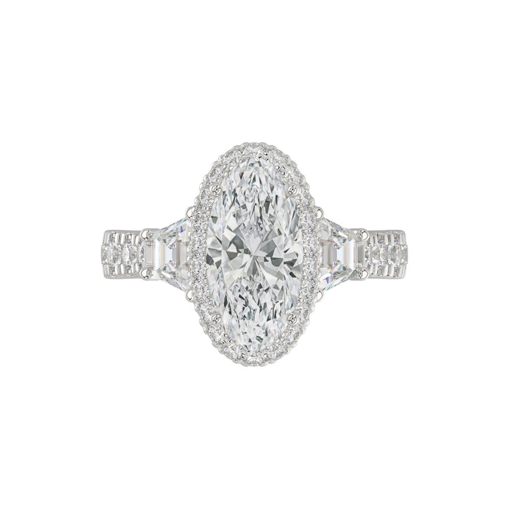 21K PLATINUM LADIES RING 3 1/4CT ROUND/ELONGATED OVAL/TRAPEZOID/BAGUETTE DIAMOND (CENTER STONE ELONGATED  OVAL DIAMOND 2CT)