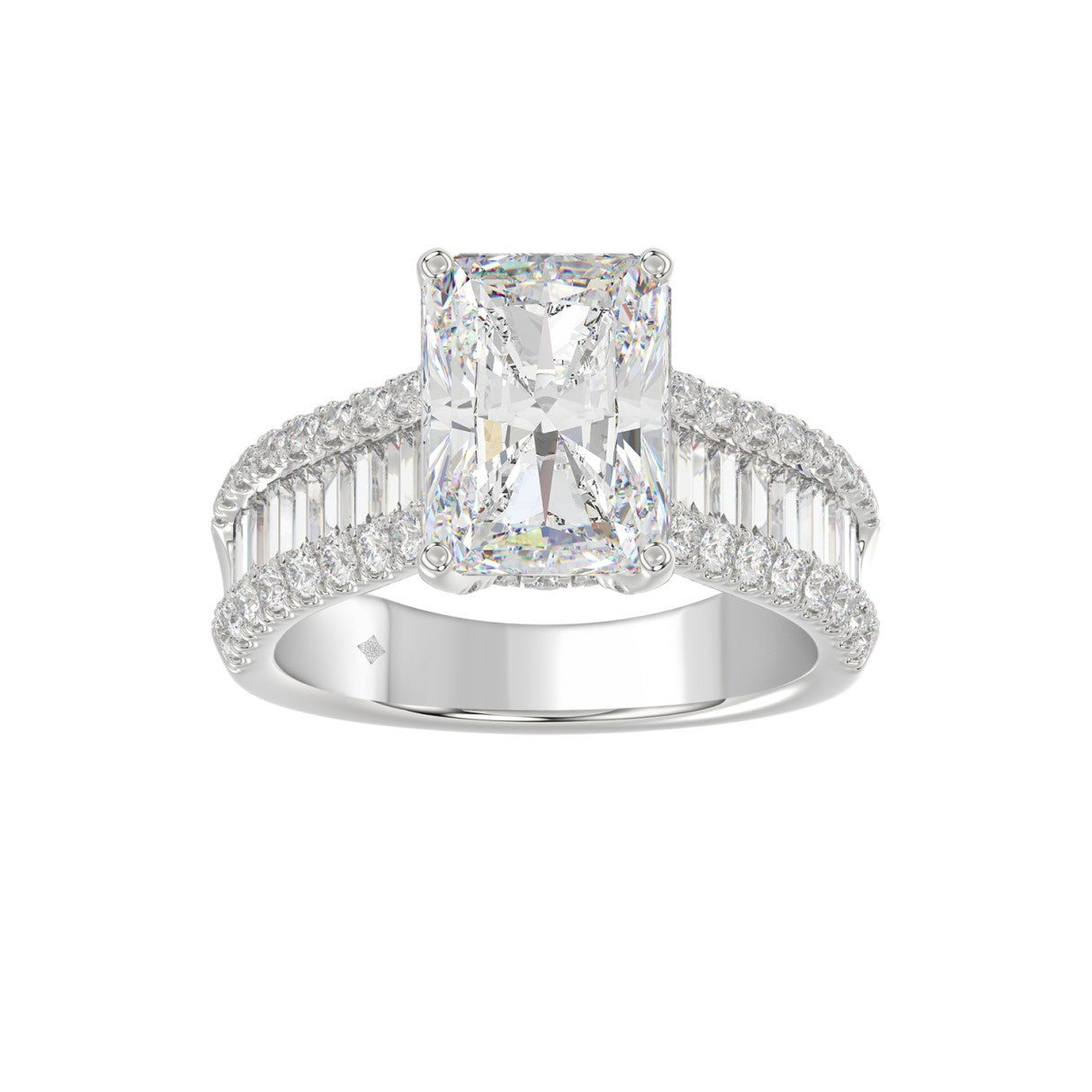 14K WHITE GOD 1 1/4CT ROUND/BAGUETTE/RADIANT DIAMOND SEMI MOUNT LADIES RING (CENTER STONE RADIANT DIAMOND 4.00CT)