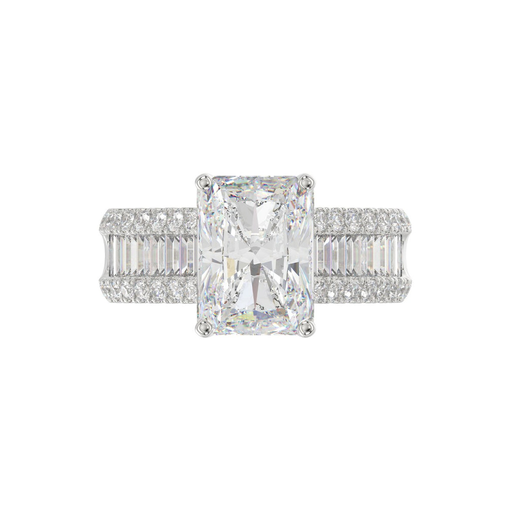 14K WHITE GOD 1 1/4CT ROUND/BAGUETTE/RADIANT DIAMOND SEMI MOUNT LADIES RING (CENTER STONE RADIANT DIAMOND 4.00CT)