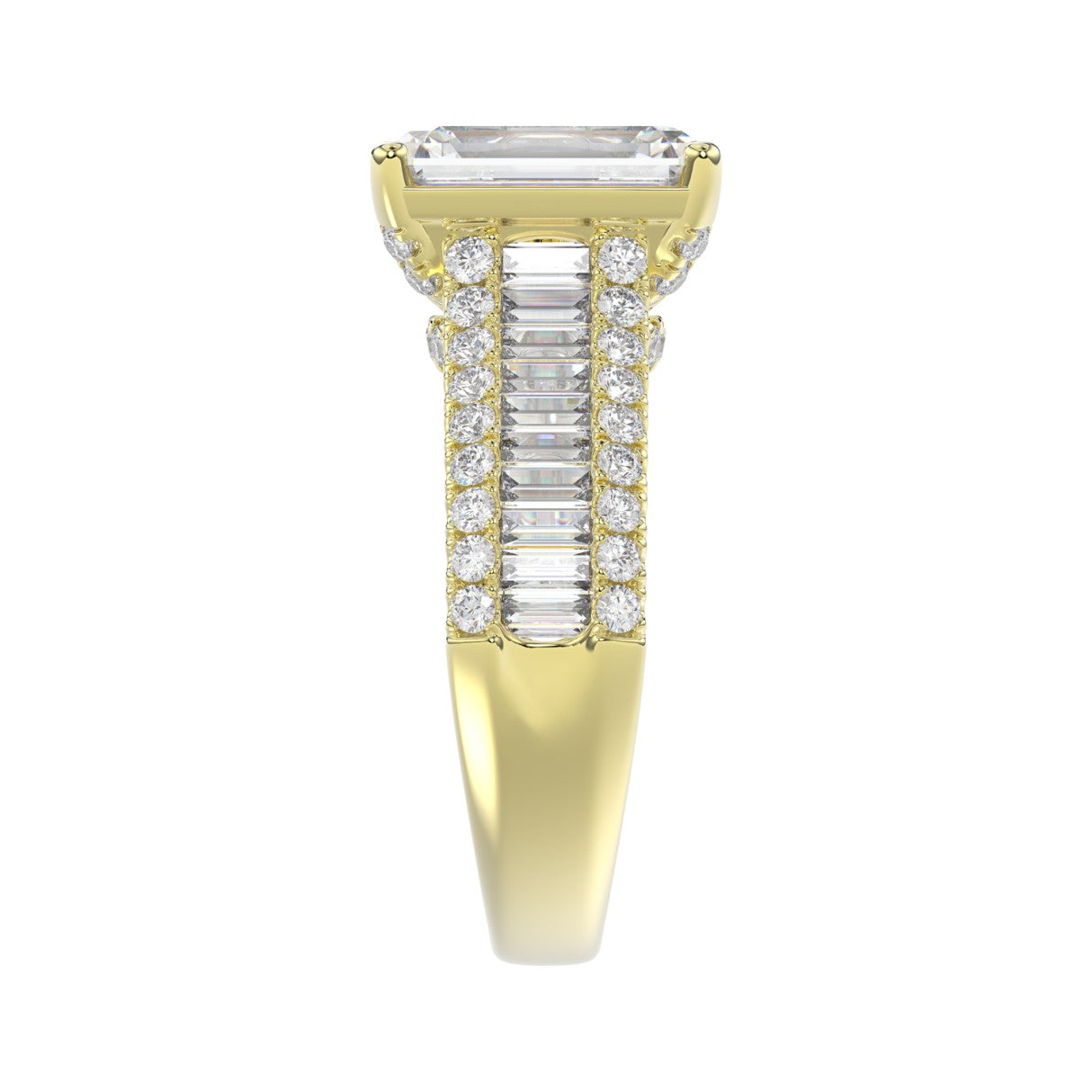 14K YELLOW GOLD 1 1/4CT ROUND/BAGUETTE/RADIANT DIAMOND LADIES RING (CENTER STONE RADIANT DIAMOND 4CT)