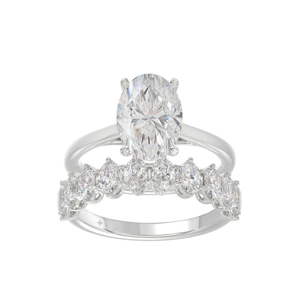 14K WHITE GOLD 4 1/2CT ROUND/OVAL DIAMOND LADIES BRIDAL SET (CENTER STONE OVAL DIAMOND 3.00CT)