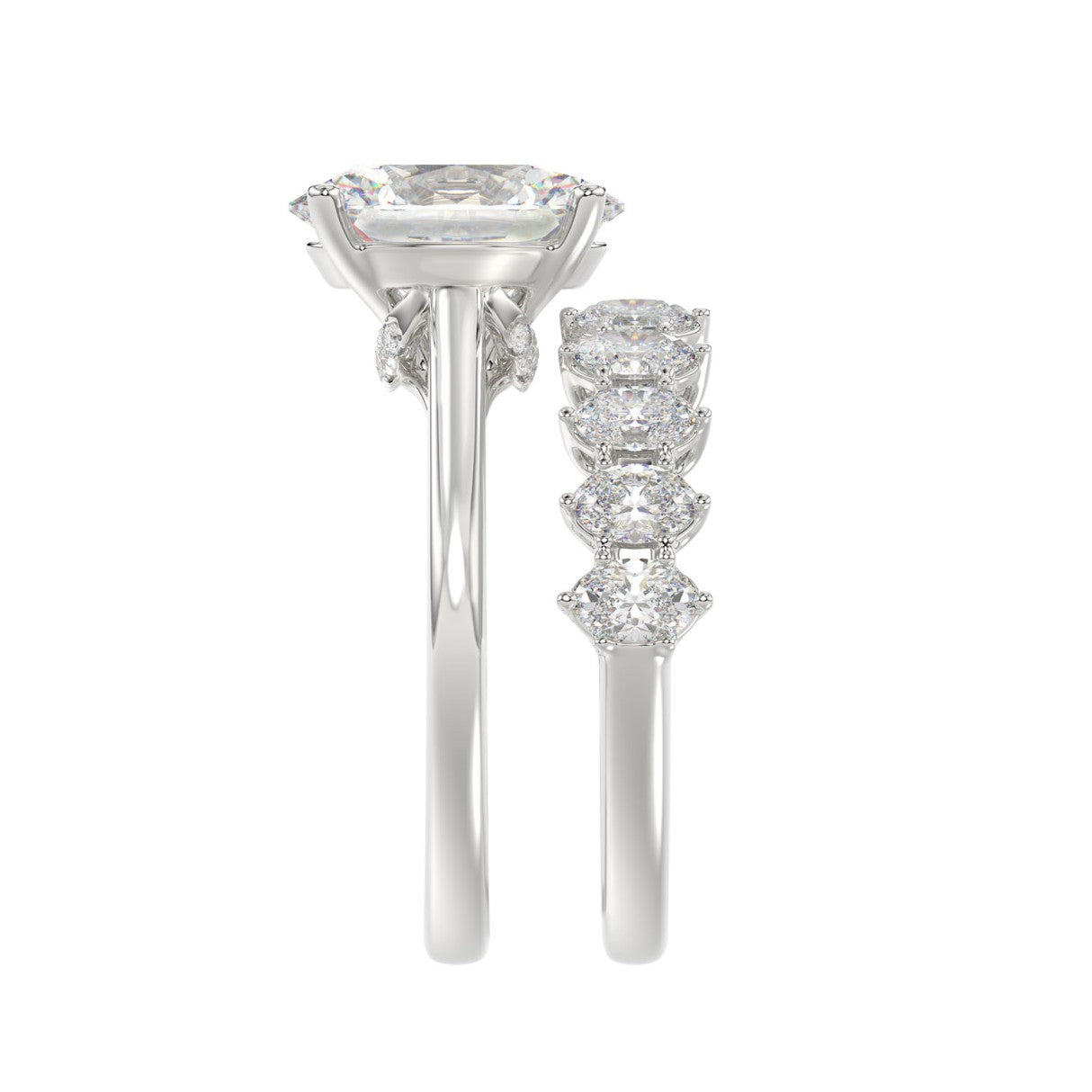 14K WHITE GOLD 4 1/2CT ROUND/OVAL DIAMOND LADIES BRIDAL SET (CENTER STONE OVAL DIAMOND 3.00CT)