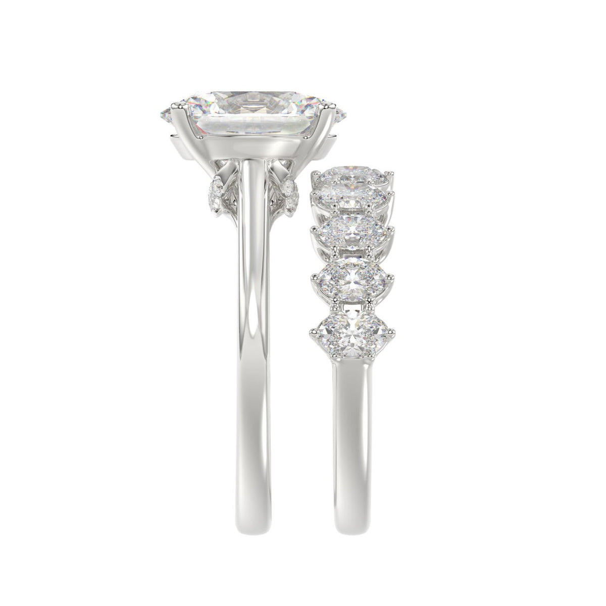 14K WHITE GOLD 4 1/2CT ROUND/OVAL DIAMOND LADIES BRIDAL SET (CENTER STONE OVAL DIAMOND 3.00CT)