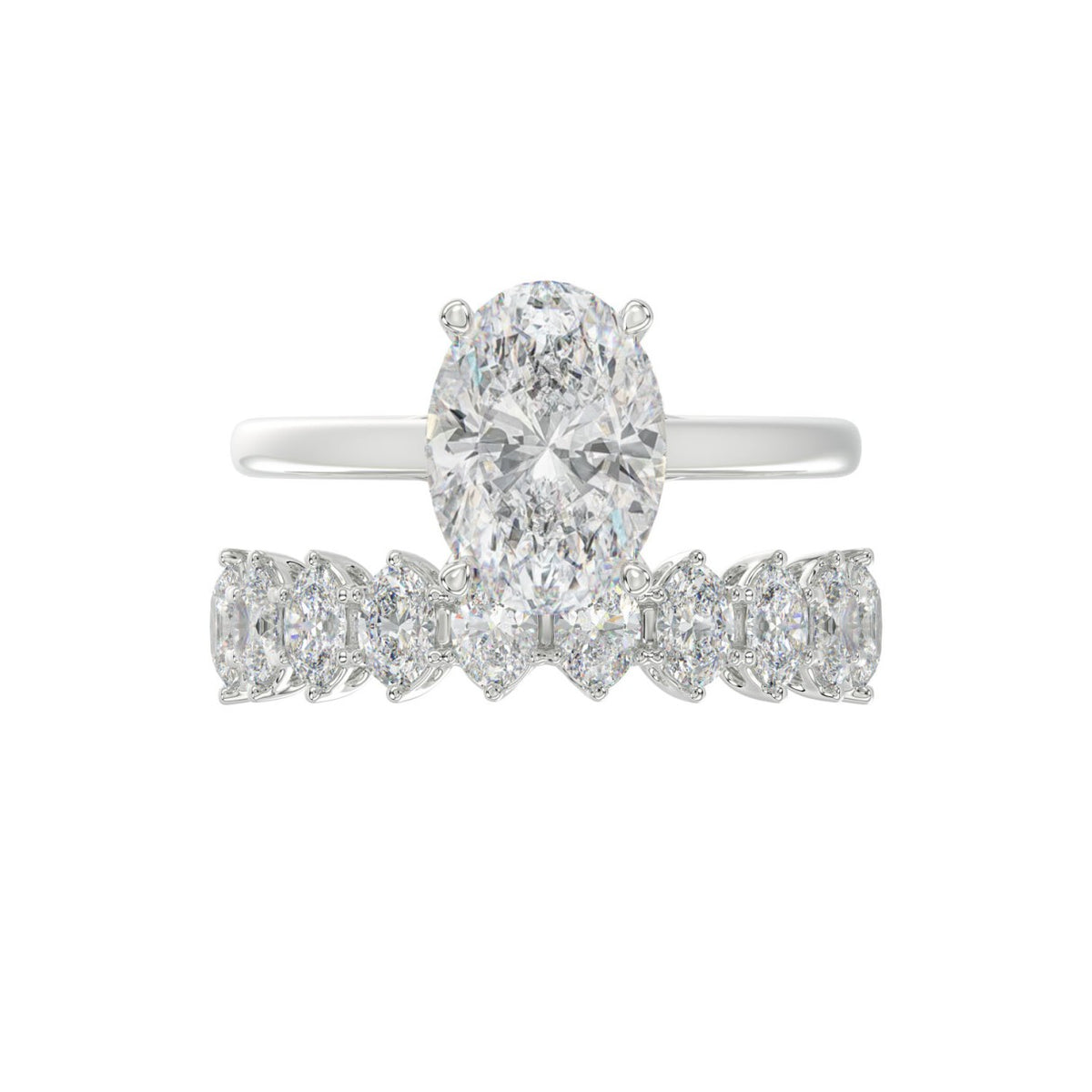 14K WHITE GOLD 4 1/2CT ROUND/OVAL DIAMOND LADIES BRIDAL SET (CENTER STONE OVAL DIAMOND 3.00CT)
