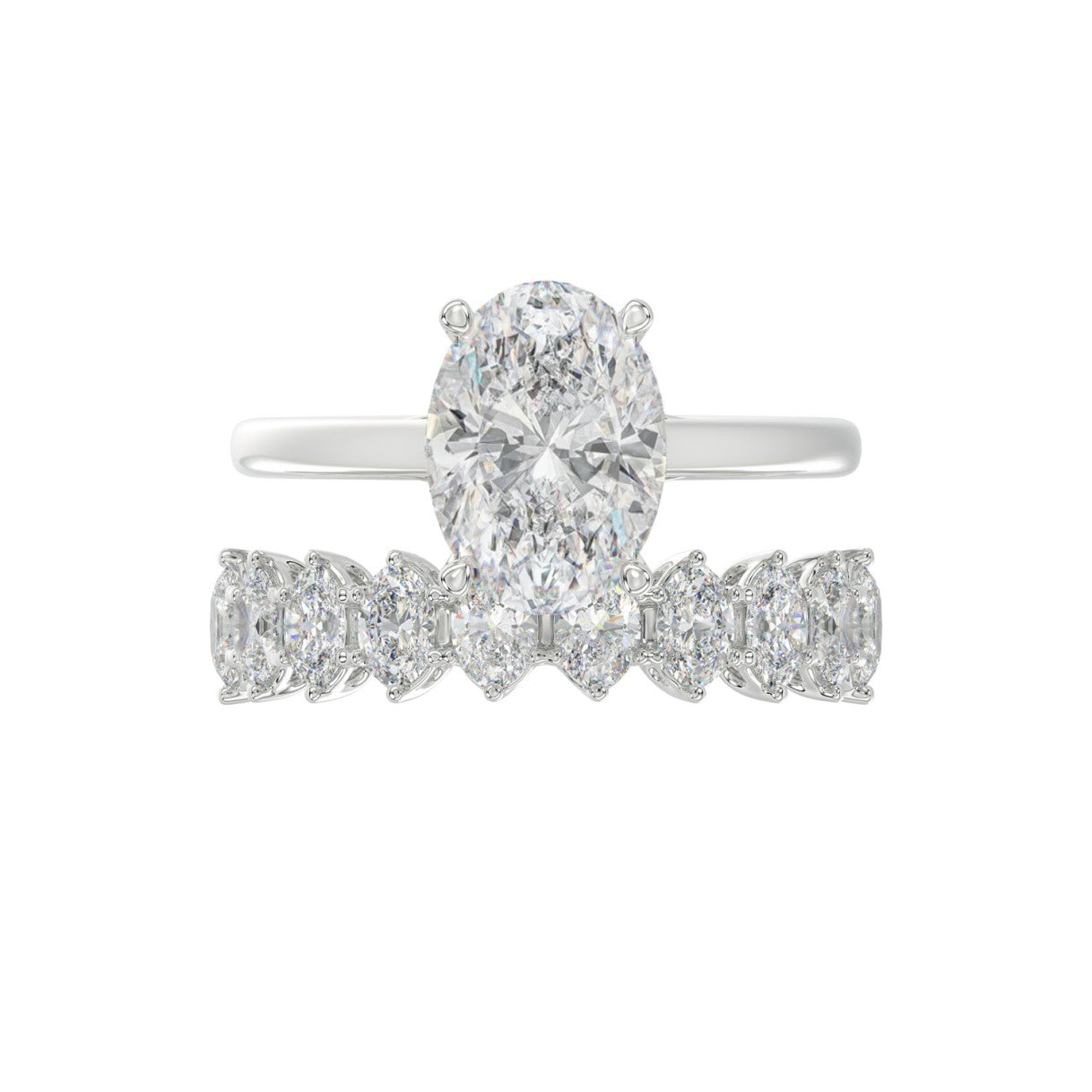 14K WHITE GOLD 4 1/2CT ROUND/OVAL DIAMOND LADIES BRIDAL SET (CENTER STONE OVAL DIAMOND 3.00CT)