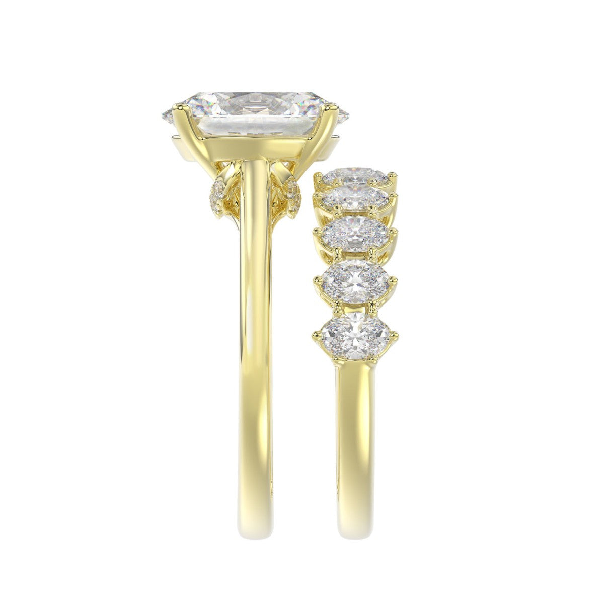 14K YELLOW GOLD 4 1/2CT ROUND/OVAL DIAMOND LADIES BRIDAL SET (CENTER STONE OVAL DIAMOND 3.00CT)