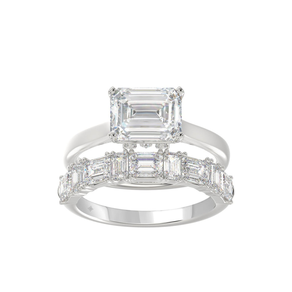 LADIES BRIDAL SET 3 1/2CT ROUND/EMERALD DIAMOND 14K WHITE GOLD (CENTER STONE EMERALD DIAMOND 2.00CT)