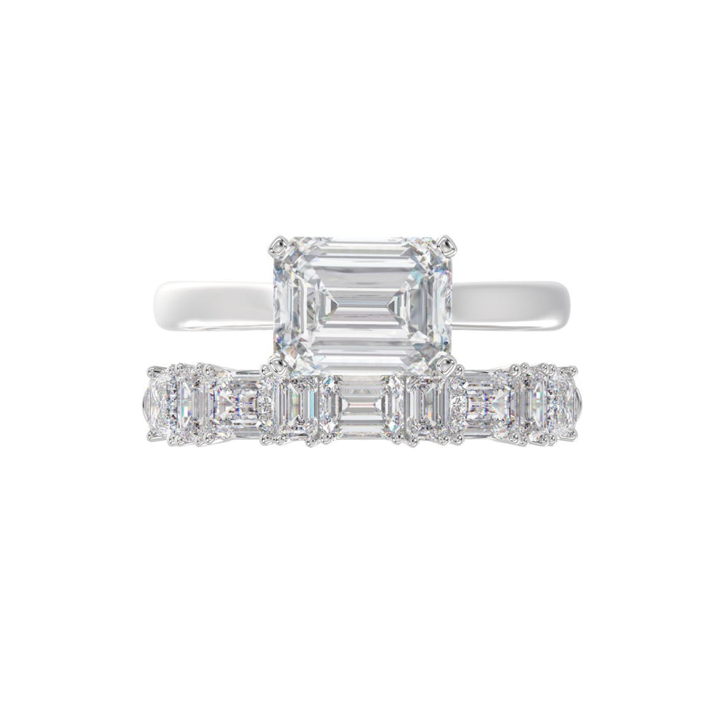 LADIES BRIDAL SET 3 1/2CT ROUND/EMERALD DIAMOND 14K WHITE GOLD (CENTER STONE EMERALD DIAMOND 2.00CT)