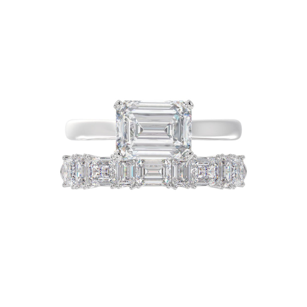 LADIES BRIDAL SET 3 1/2CT ROUND/EMERALD DIAMOND 14K WHITE GOLD (CENTER STONE EMERALD DIAMOND 2.00CT)