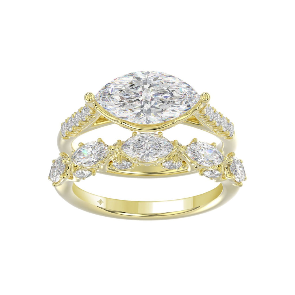 14K YELLOW GOLD 3 1/2CT ROUND/MARQUISE DIAMOND LADIES BRIDAL SET (CENTER STONE MARQUISE DIAMOND 2.00CT)
