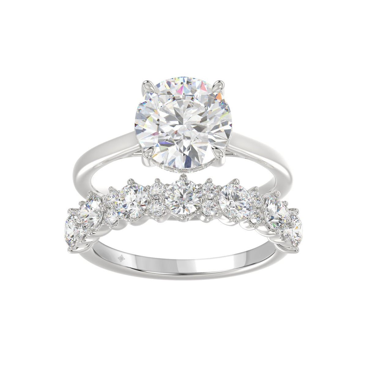 14K WHITE GOLD 4 3/8CT ROUND DIAMOND LADIES BRIDAL SET (CENTER STONE ROUND DIAMOND 3.00CT)