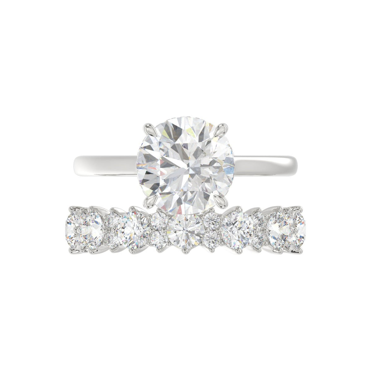 14K WHITE GOLD 4 3/8CT ROUND DIAMOND LADIES BRIDAL SET (CENTER STONE ROUND DIAMOND 3.00CT)
