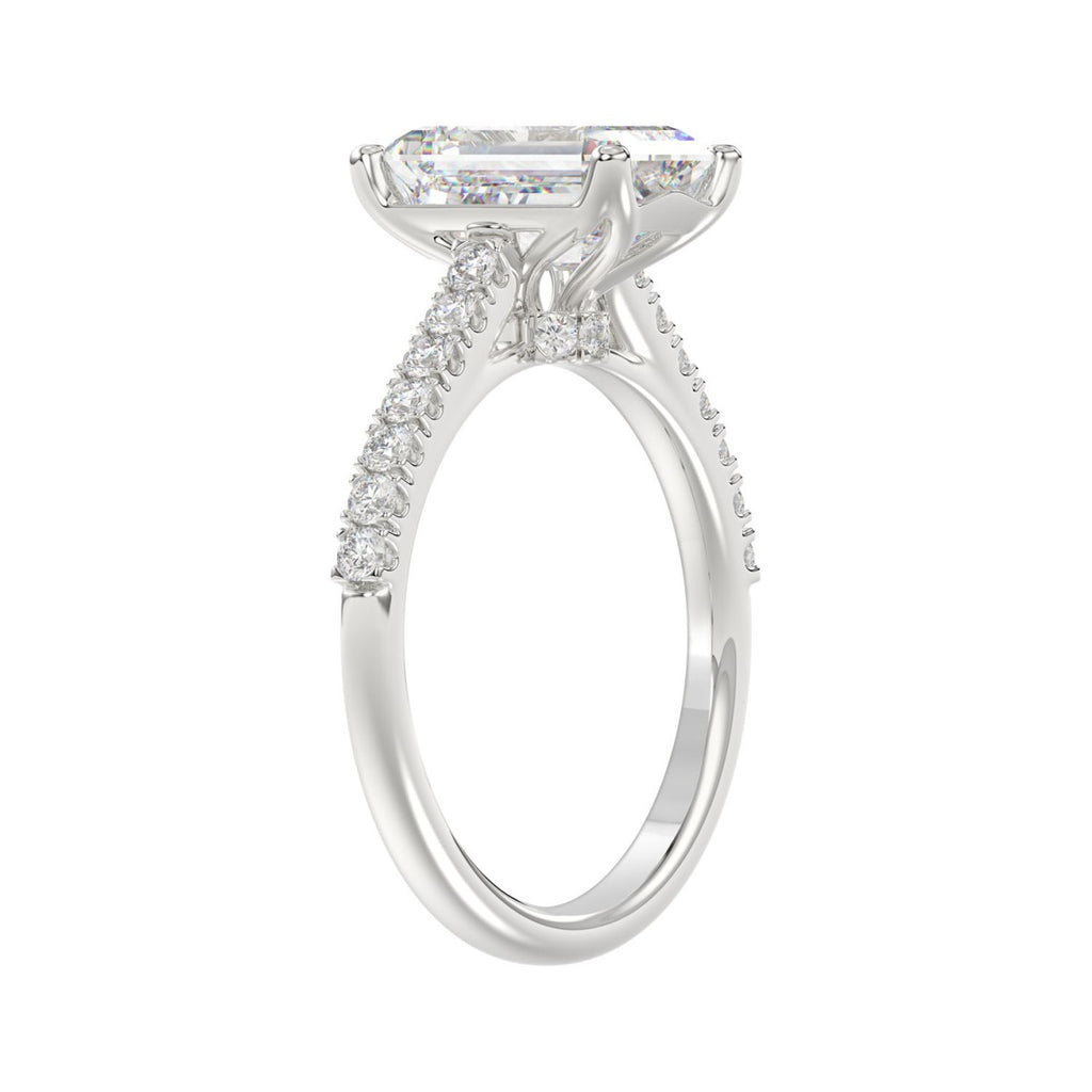 14K WHITE GOLD 5.00CT ROUND/EMERALD DIAMOND LADIES BRIDAL SET (CENTER STONE EMERALD DIAMOND 3.00CT)