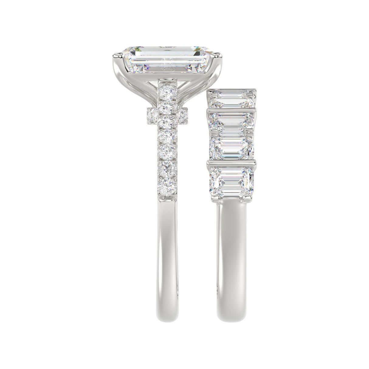 14K WHITE GOLD 5.00CT ROUND/EMERALD DIAMOND LADIES BRIDAL SET (CENTER STONE EMERALD DIAMOND 3.00CT)