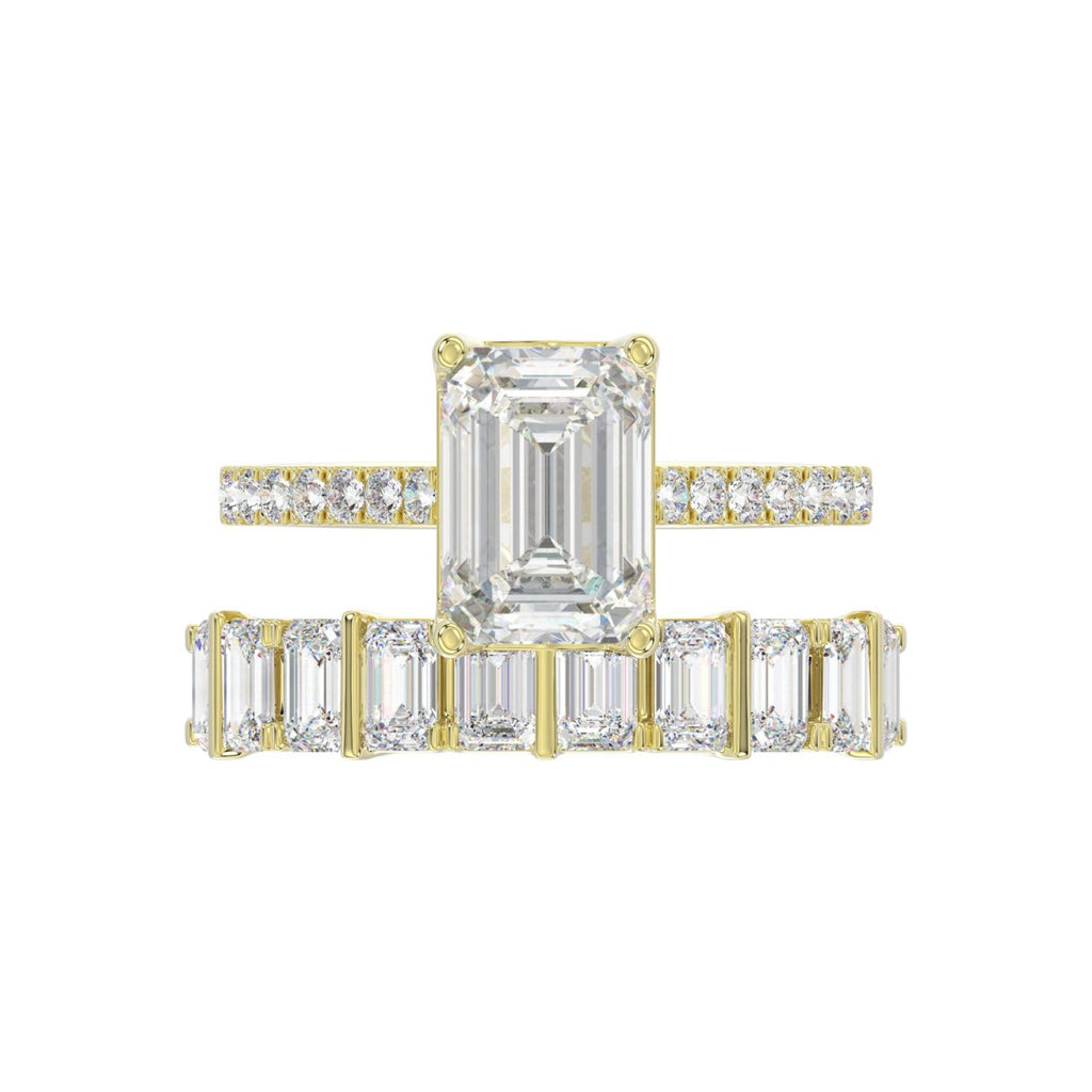 14K YELLOW GOLD 5.00CT ROUND/EMERALD DIAMOND LADIES BRIDAL SET (CENTER STONE EMERALD DIAMOND 3.00CT)