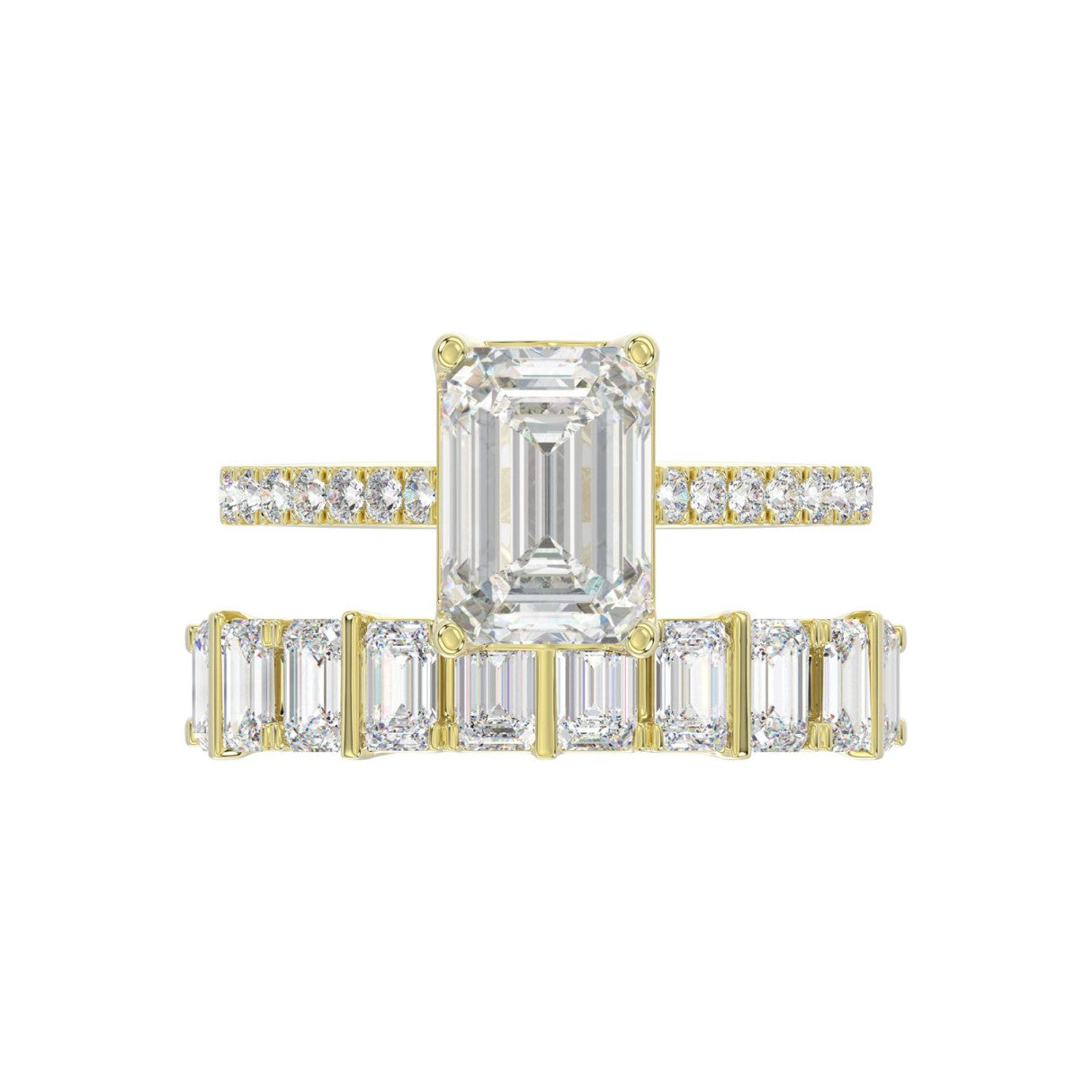 14K YELLOW GOLD 5.00CT ROUND/EMERALD DIAMOND LADIES BRIDAL SET (CENTER STONE EMERALD DIAMOND 3.00CT)