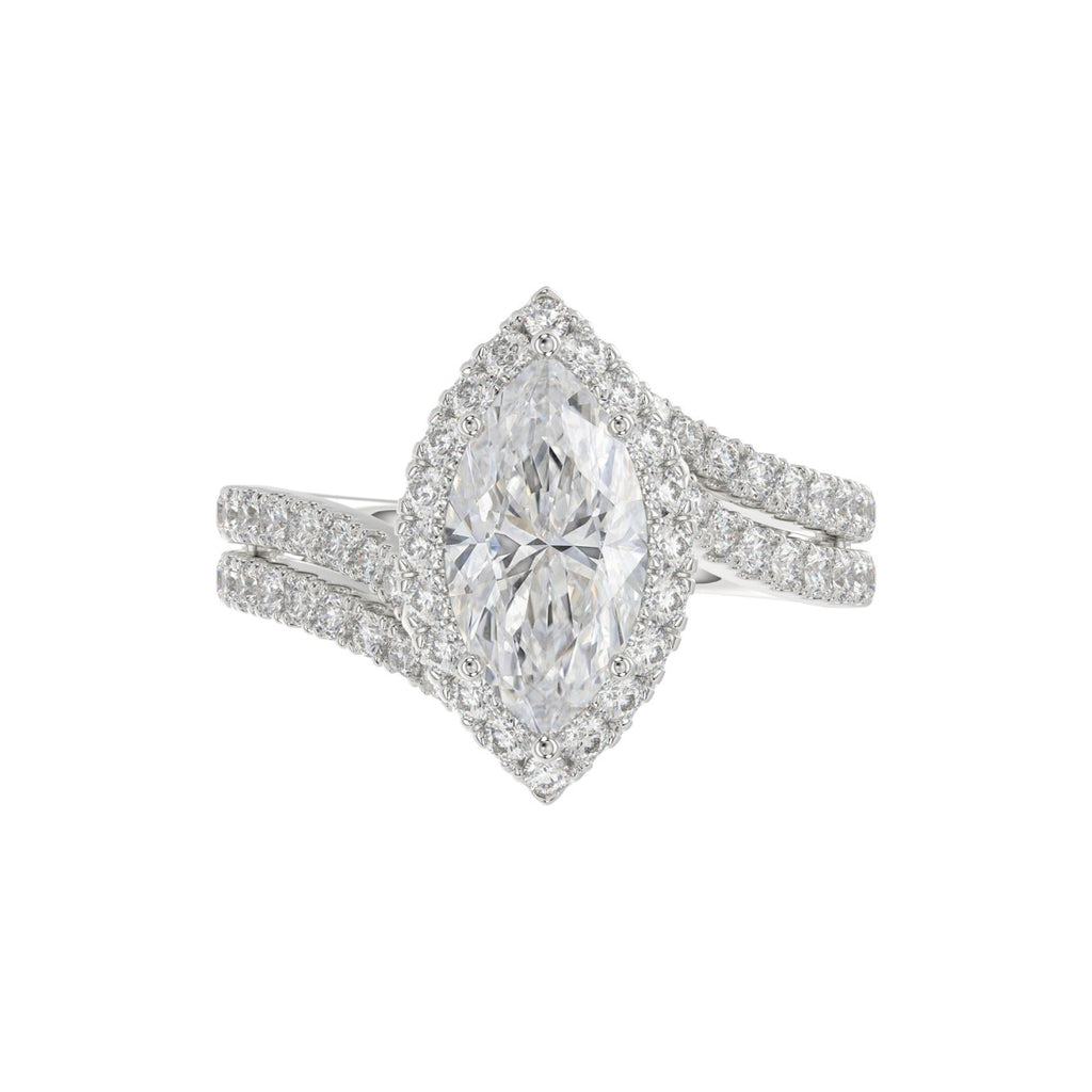14K WHITE GOLD 2 3/4CT ROUND/MARQUISE DIAMOND LADIES RING (CENTER STONE MARQUISE DIAMOND 2CT)